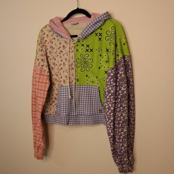 Teddy Fresh Patchwork Floral Zip Cropped Hoodie - Picture 1 of 4